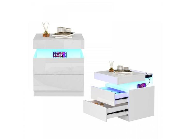 MIPAN CHEVET Table de chevet lot de 1Table de chevet avec éclairage LED Convient pour les salons et les chambres à coucher Blanc