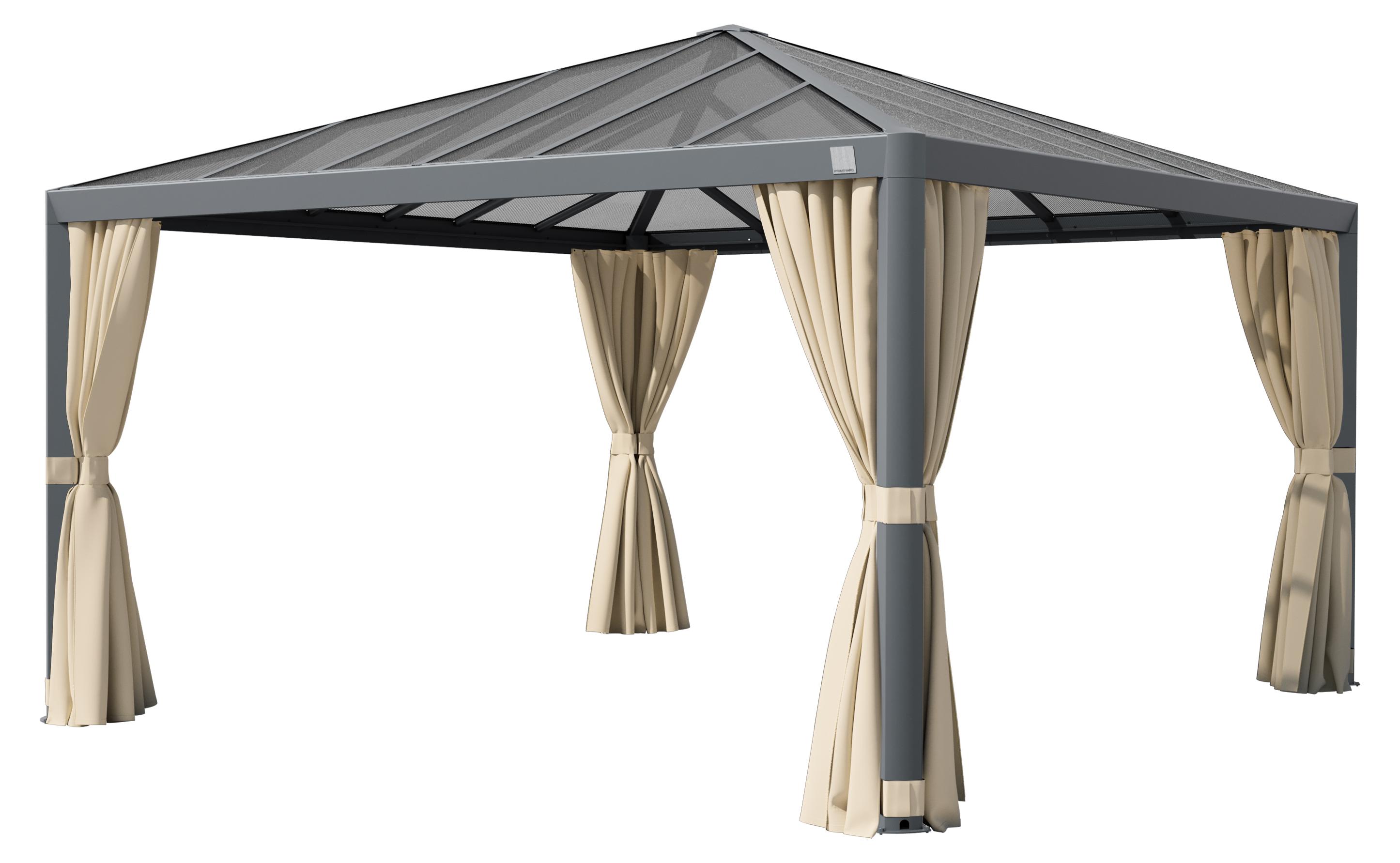 PRIMEYARD Gartenpavillon 4x4 m Alu-Rahmen und Polycarbonat-Dach mit Seitenteilen in Champagner
