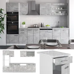 VICCO KÜCHE R-LINE 300 CM KÜCHENZEILE KÜCHENBLOCK EINBAUKÜCHE BETON OHNE ARBEITSPLATTEN