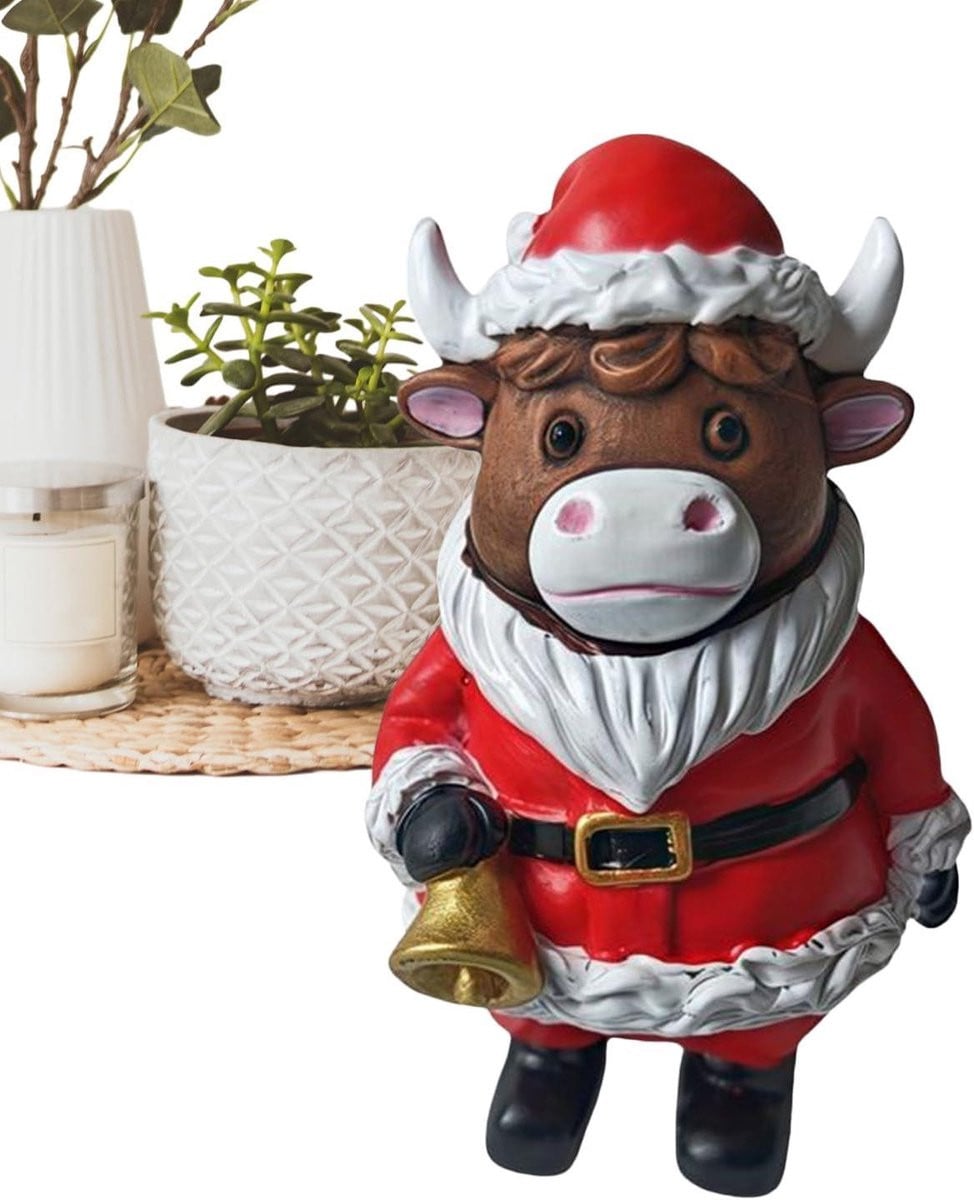 Handgeschilderd Highlander Figurine - Bruin Koe Ornament voor Kerstdecoratie - 10 cm