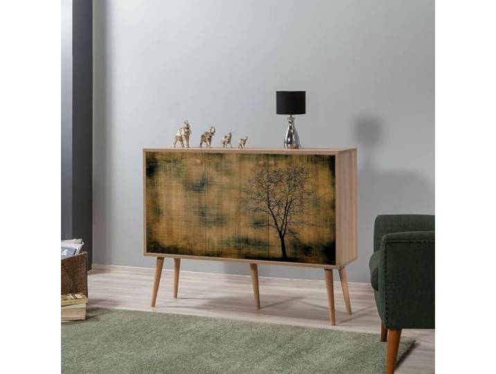 Dmora Anrichte Marduk 120x36x90 cm Braun, 3 Regale 3 Türen