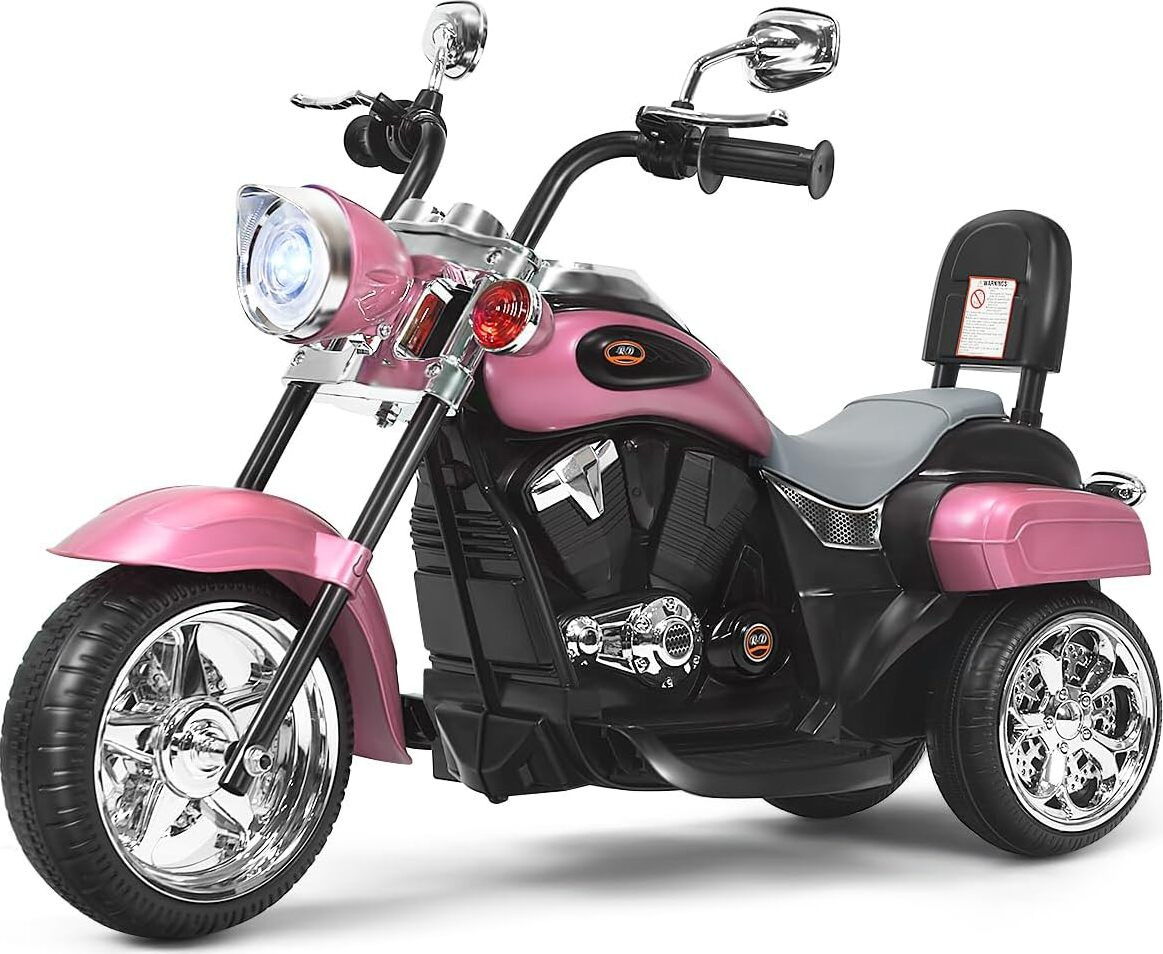 Costway 6V Elektrische Kinderfiets met Koplamp, Claxon en Spiegels, Roze