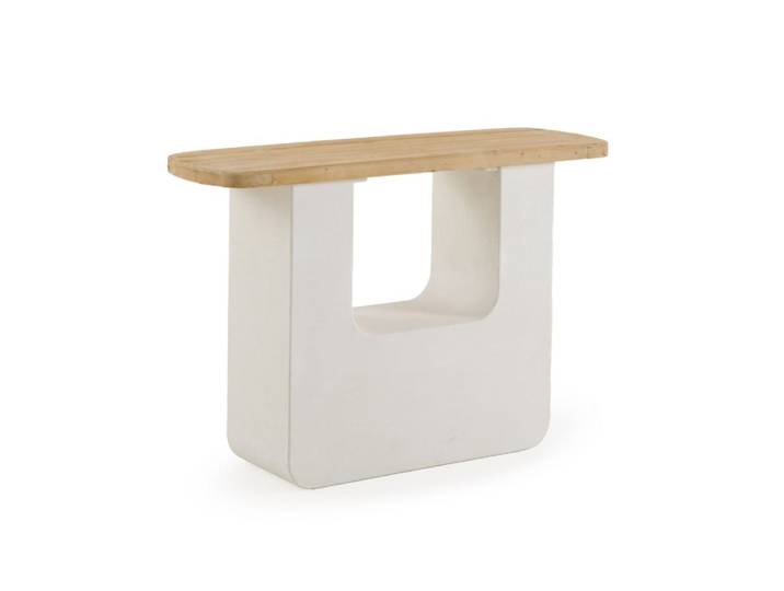 Console en polyrésine ciment blanc et plateau en bois de sapin