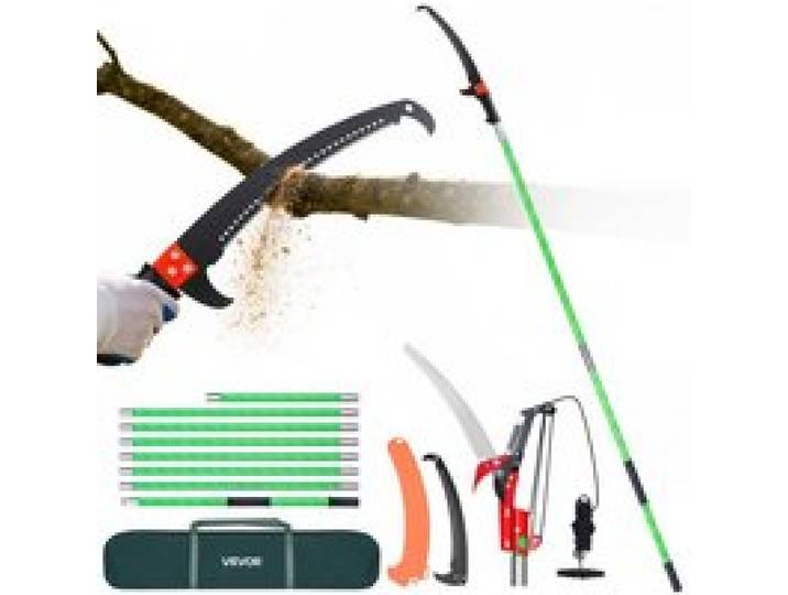 VEVOR Scie à Élaguer Extensible, 2,15-8,09 m, Scie sur Perche Manuelle, Lame Acier Tranchante, avec Ciseaux, 8 Perches Fibre de Verre, Outil Élagage pour Tailler Branches Hautes, Palmiers, Arbustes