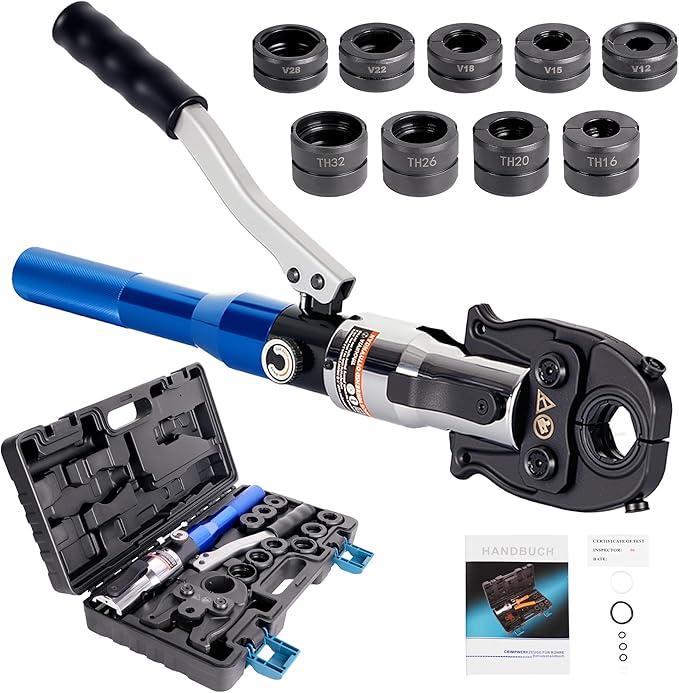 Profi Presszange V-Kontur Und TH-Kontur, für Kupferrohr, Edelstahlrohr, Edelstahlrohr Und Verbundrohr Backeneinsätze V12 V15 V18 V22 V28 Und TH16 TH20 TH26 TH32 incl