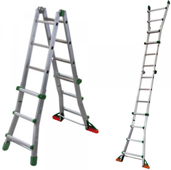 Facal Eurobriko BK/2 A, 2x8 gradini, 4 m - Scala in alluminio telescopica - Altezza stimata operativa 4.90 m