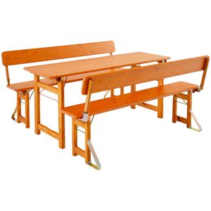 RUKU1952 Bierzeltgarnitur 205490, braun, 180 x 60cm (B/T), 3-teilig, klappbar, mit Lehne