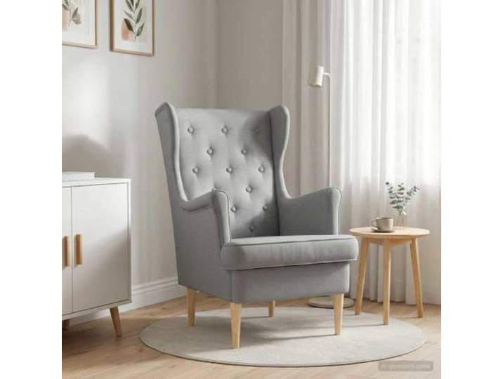 YUTAASU Accent Chair Light Gray Fabric Removable Cushions, Rubberwood Legs, Mid-Century Style, for Living Room Bedroom