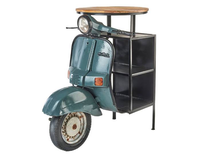 Kobolo Regal Scooter MotoTavolo aus Holz und lackiertem Metall im Vintagestil, 1-tlg.