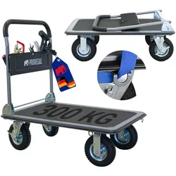 PROREGAL Klappbarer Profi-Transportwagen BIG RHINO 300 mit Werkzeugtasche & 6 Sicherungsösen Traglast 300kg Luftbereifung 2 Lenkrollen & 2 Bockrollen