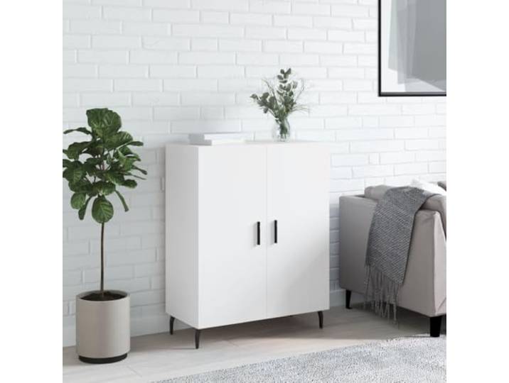 RJPLMFV Anrichte, weiß, 69,5 x 34 x 90 cm, Holz, Technik Füße aus Metall, großer Stauraum, Oberseite für Dekor, leicht zu reinigen