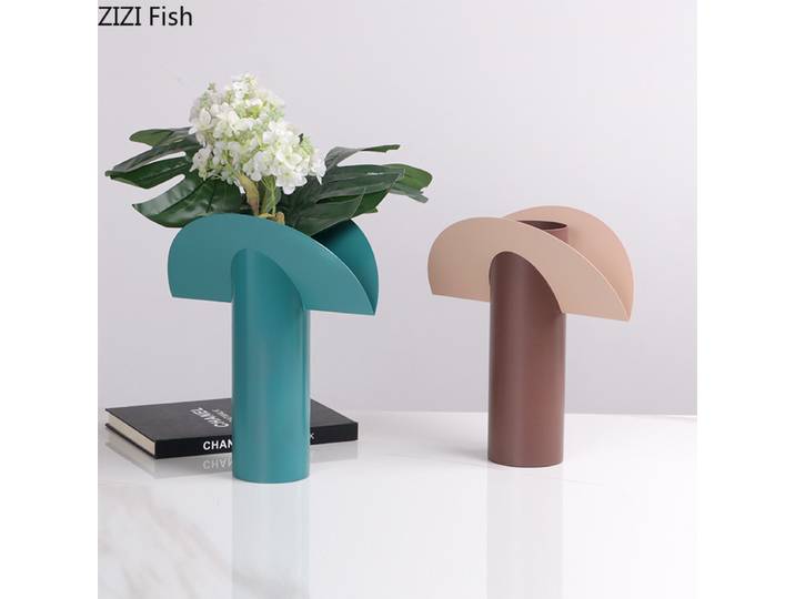 Vase en métal géométrique, ornement pour arrangement floral, vase à fleurs de bureau, vase pour fleurs séchées, vases décoratifs, artisanat de décoration