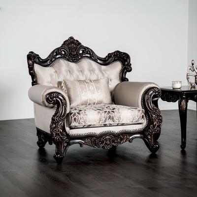 Esofastore Formal Two Tone Beige Finish Tufted Solid Wood Carved Details Sofa Set