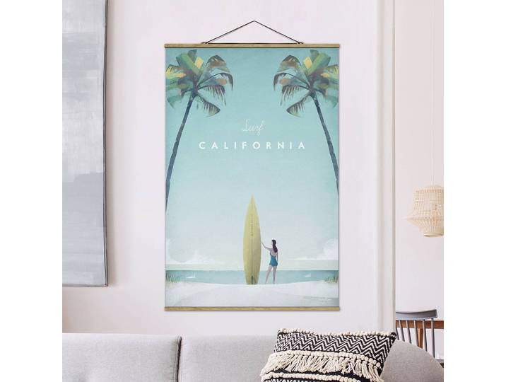 Tableau déco California Tissu Turquoise 50 x 75cm