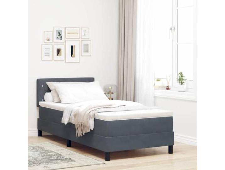 Samt Boxspringbett mit Schaumstoff modernes Schlafzimmer Design 90 x 190 cm Boxspringbett mit Matratze Dunkelgrau 90x190 cm Samt Bett mit Lattenrost Kopfteil verstellbar Modernes Einzelbett