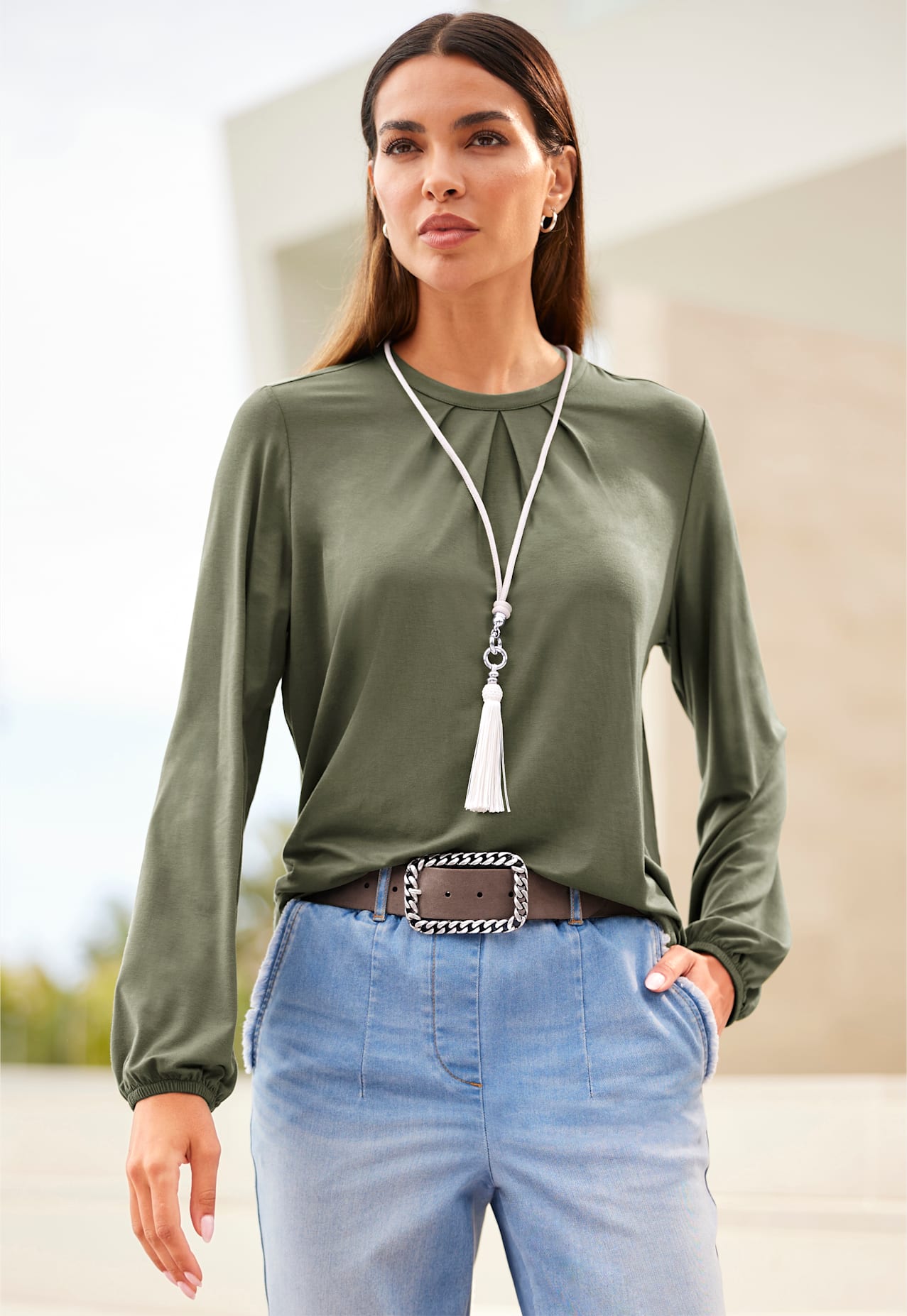 Kette mit Anhänger HEINE, Damen, Gr. N-Groesse, Kunstfaser Polyurethan, beige (ecru), Kunstfaser, Polyurethan, Halsketten Kette mit Anhänger ecru N-Groesse, Kunstfaser Polyurethan