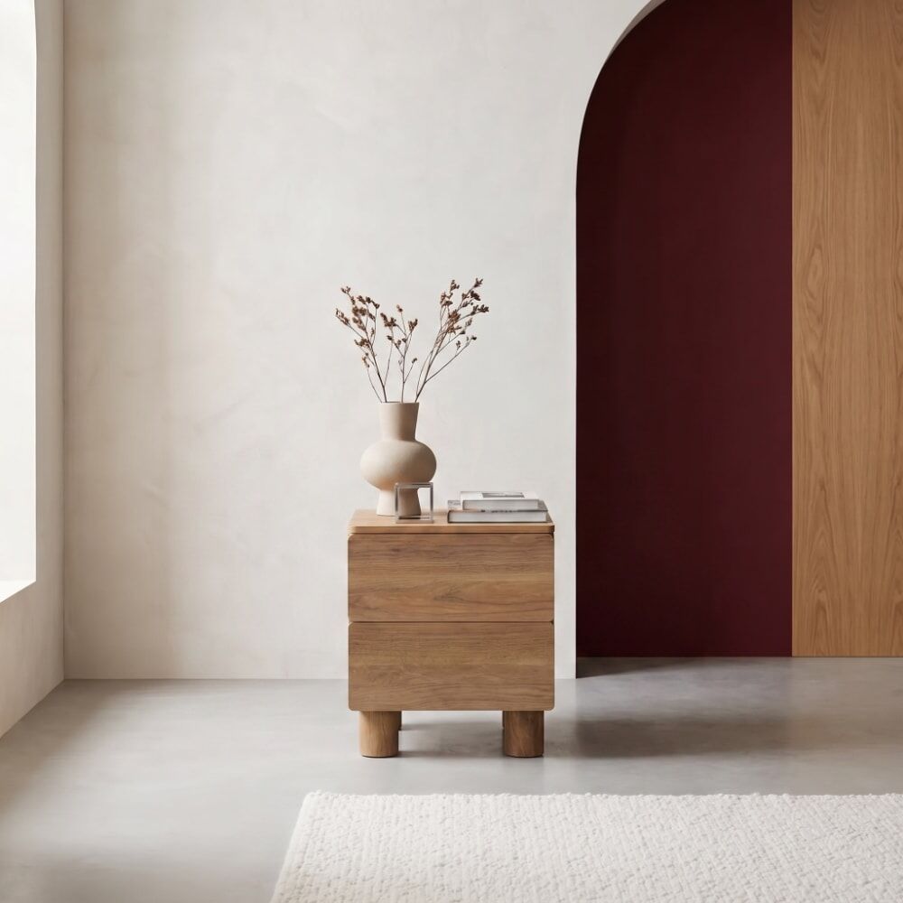 sweeek Table de chevet décor bois 2 tiroirs bois de noisetier Marron 40x48x38cm