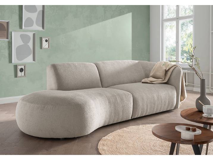 Sofa mit Ottomane Beige Strukturstoff Okka 238 x 72 x 107cm Ottomane davorstehend links Modern