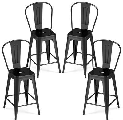 Costway Set of 4 Metal Bar Stools with Backrests and Footrests-Black