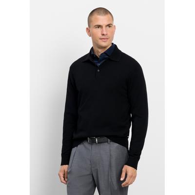Langarm-Poloshirt OLYMP "OLYMP Casual Strick, Polo langarm", Herren, Gr. S, schwarz, 100% Schurwolle, Shirts
