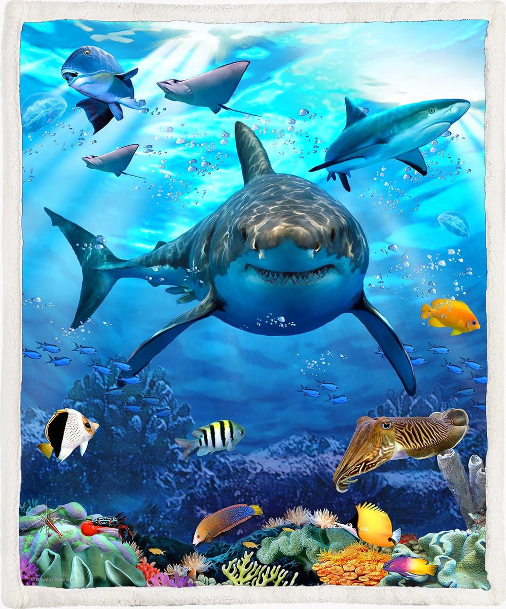 The Coloured House Haaien Fleece Deken Great White Shark 130 x 150 cm