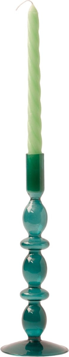 WinQ Glas Kaarsenhouder Zeegroen - Ronde Kaarsenstandaard voor 1 Dinerkaars - H 26,5 cm x B 9 cm