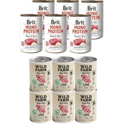 BRIT Mono Protein Beef & Rice 6x400g + Wild Farm Pate Lamb 6x400g glutenfreies Hundefutter