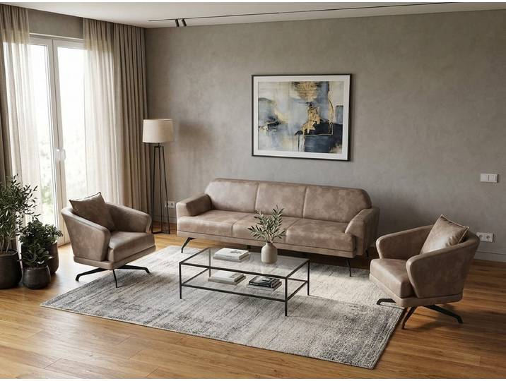 JVmoebel Polstergarnitur Couchgarnitur modern elegant Minimalismus Leder Beige Drehfunktion, (2-tlg., 2-tlg)