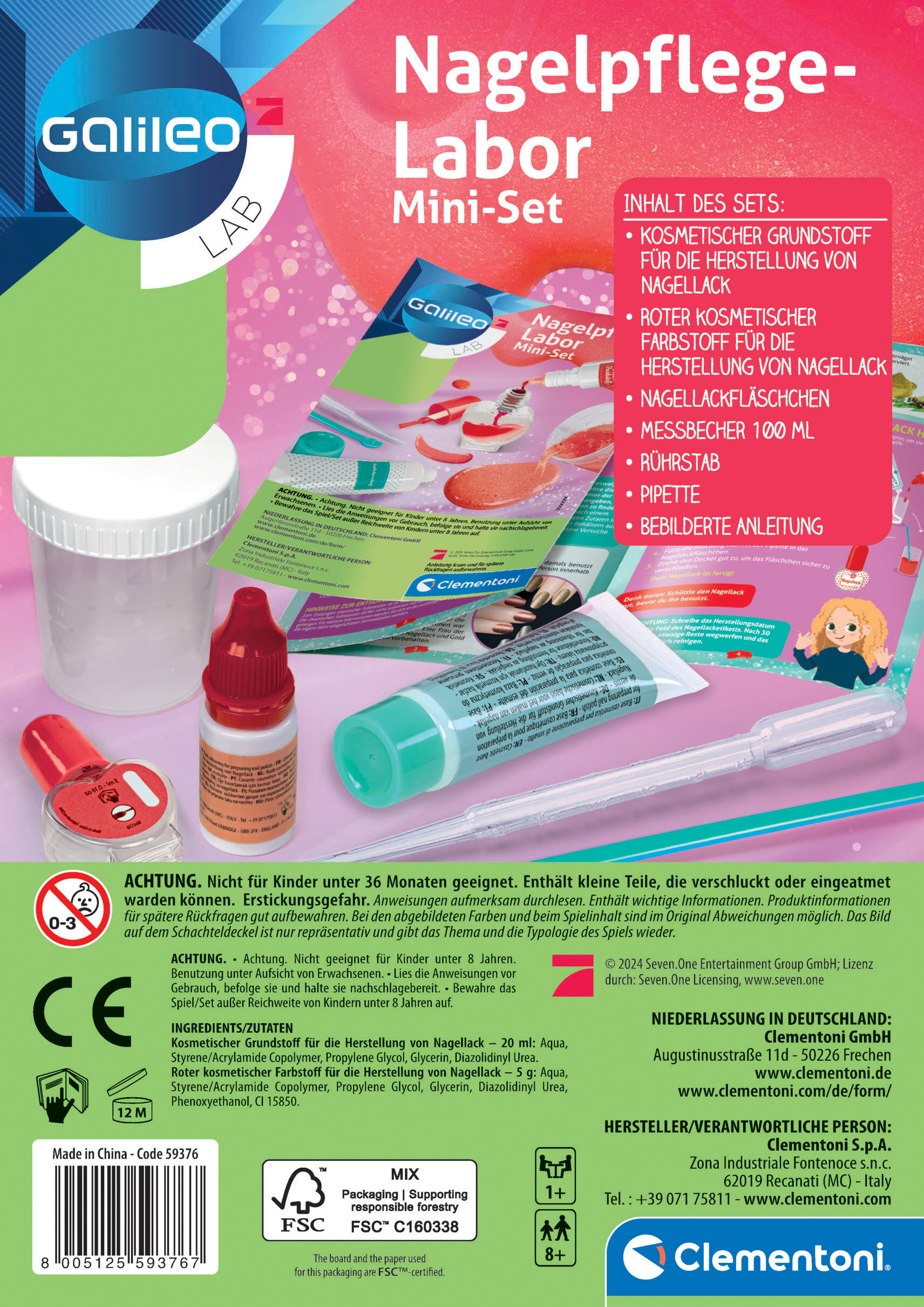 Kreativset CLEMENTONI "Galileo Lab, Nagelpflege-Labor Mini-Set", bunt, Kreativsets, Kinder, Kreativset
