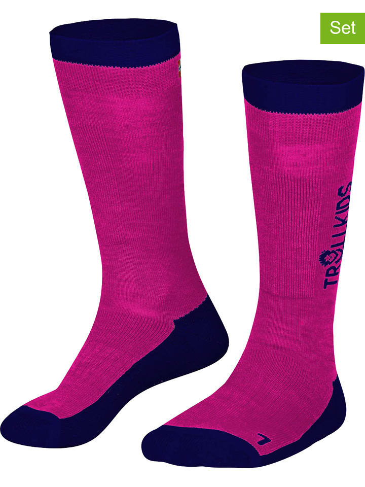 Trollkids 2er-Set: Ski-/ Snowboardsocken "Kids Ski" in Pink - 27-30