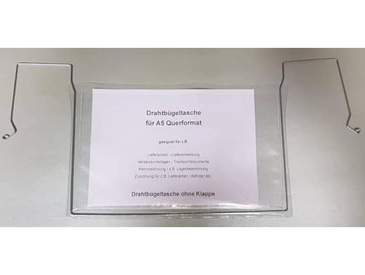 PS-Handelshaus 200x A5 Drahtbügeltasche Querformat für Gitterbox & Regal 200er Pack A5 Sichttasche ohne Klappe mit stabilem Drahtbügel. Ideal für Paletten, Gitterboxen & Lager-Regale.