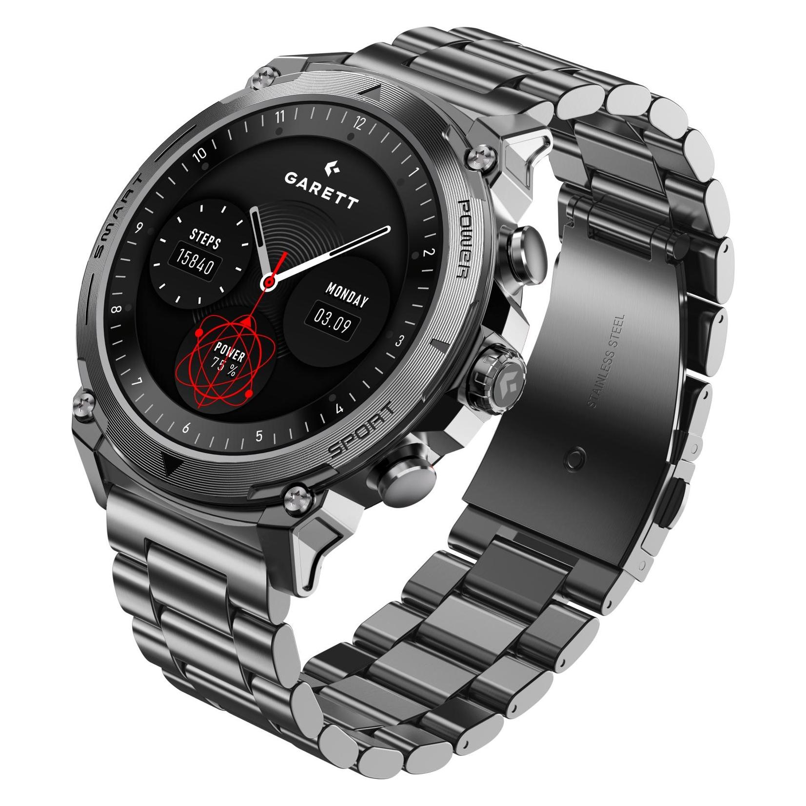 Garett Atom 47 mm S??lv SmartWatch (47 mm, Metall, Silikon, Stahl, Silber, ohne SIM) (5904238486863)