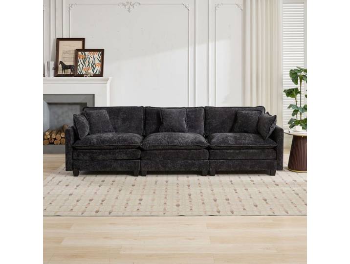 Canapé modulaire - KOMHTOM - Cloud - 3 places - Chenille noir - Assise double coussin moelleuse