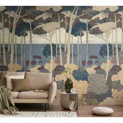 Fototapete LIVING WALLS "The Wall 4 Botanic – Malerische Baumlandschaft Vlies-Fototapete", bunt (blau), B:1,59m H:0m L:2,8m, Vinyl, Vlies, Tapeten, Malerische Baumlandschaft mit atmosphärischer Tiefe