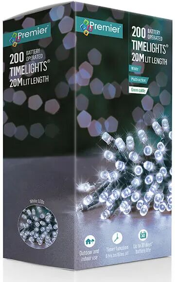 Premier Decorations Premier Battery Operated 200 White LED Timelights with Multi-Action & Timer