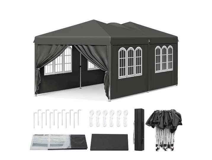 WOLTU Tonnelle de jardin extérieure 3x6m pliable, tente pop-up avec 6 panneaux latéraux amovibles, résistante aux UV, imperméable, sac de transport inclus pour les fêtes