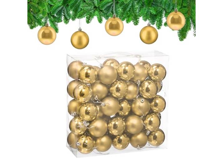 Relaxdays Boule de Noël\, lot Pratique de 50\, Plastique Robuste\, pour décorer Le Sapin\, diamètre : 6 cm\, dorée
