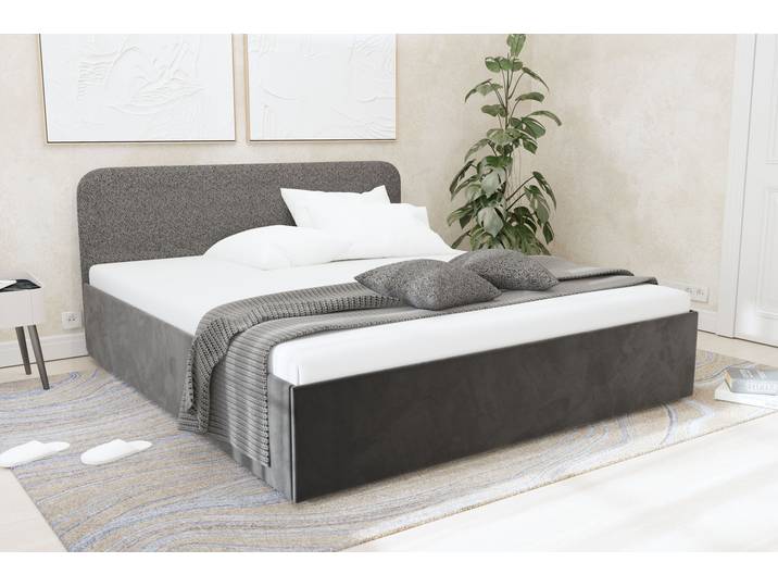 Polsterbett, Grau, 160x200 cm, 100% Polyester, Mit Bettkasten & Zierkissen, Modern