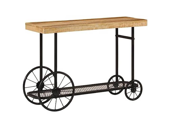 LMTYOENFG Konsolentisch 112x36x76 cm Massivholz Mango Flurtisch Industrieller Beistelltisch aus Mangoholz und Eisen mit Ablagegitter für Flur, Wohnzimmer oder Schlafzimmer.