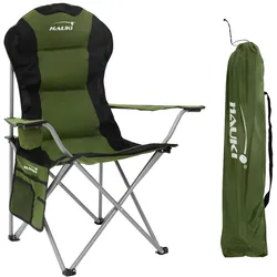 HAUKI ECD Germany Campingstuhl faltbar Grau-Blau, Angelstuhl mit Getränkehalter & Tragetasche, klappbarer Gartenstuhl, Hochlehner, leichter Faltstuhl,
