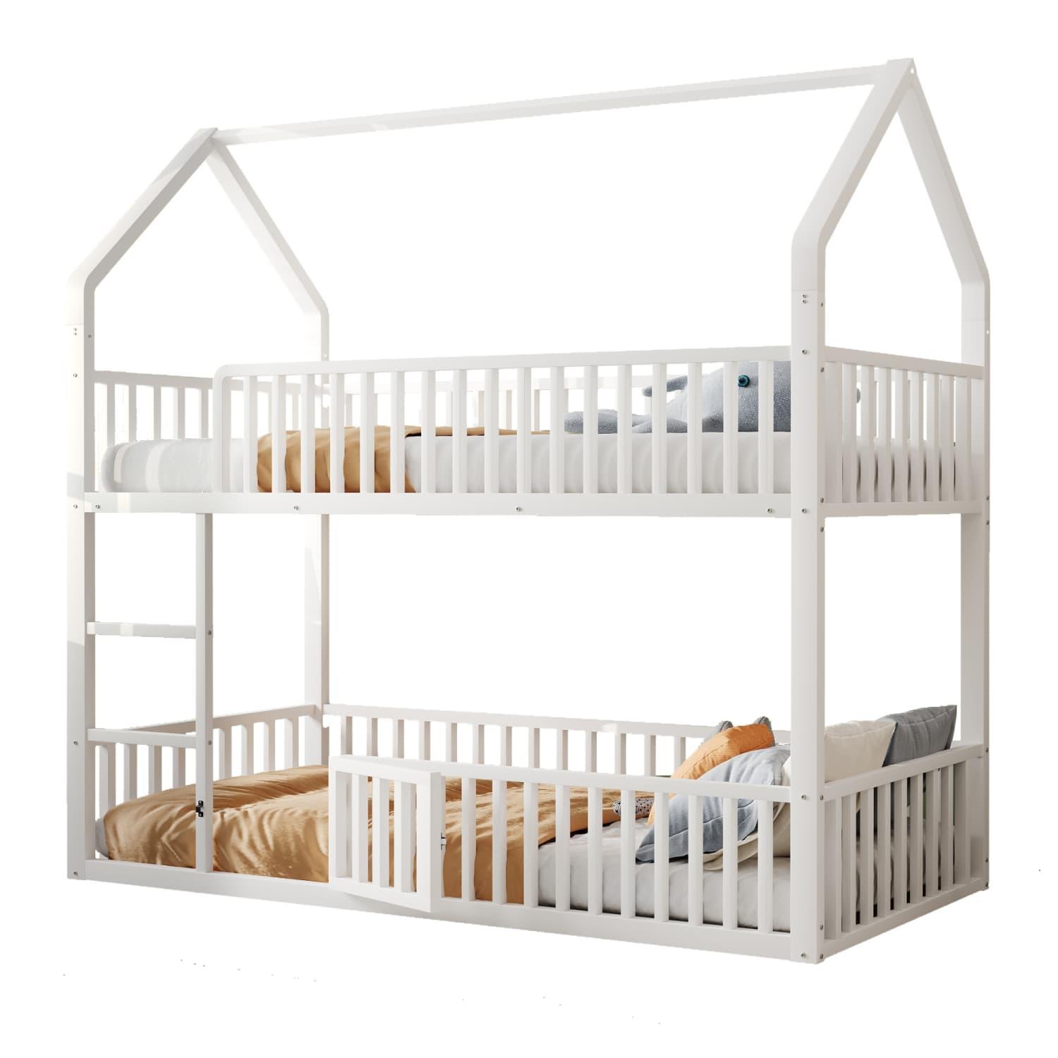 Kinder-Etagenbett,Metall-Doppelbett,Kinder-Familienbett,Etagenbett mit Treppe,Loft-Design,Unteres Bett mit kleiner Tür zum Öffnen und Schließen