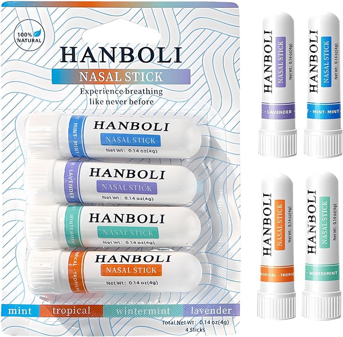 4 Stuks Neusinhalator Sticks voor Essentiële Oliën bij Verstopte Neus