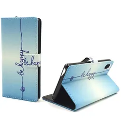 König Design Schutz Hülle für Sony Xperia M4 Aqua Be Happy Blau Tasche Cover + 1 Panzer Schutz Glas (Sony Xperia M4 Aqua), Smartphone Hülle, Blau