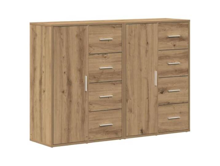 LASWWQMRF 2er Set Sideboard Artisan-Eiche 60x31x84cm Kommode Holzwerkstoff Kompakter Anrichte-Schrank fuer Wohnzimmer und Schlafzimmer mit viel Stauraum sowie schlichten silbernen Stangengriffen.
