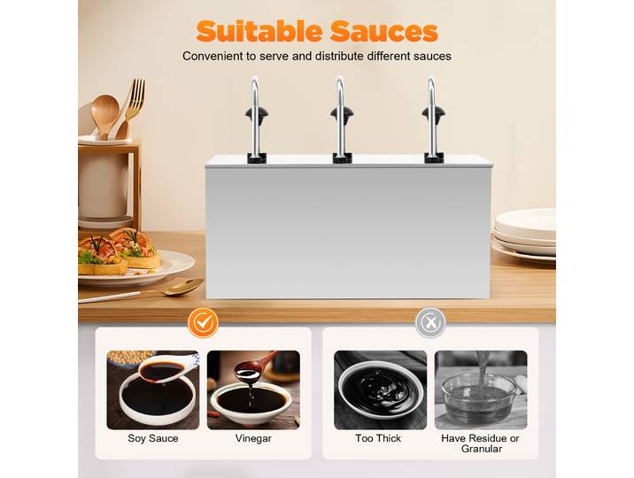 Pompe distributrice de sauce en acier inoxydable, 3 × 0,88 gal, 19,69x7,48x9,84 pouces, pour maisons, Restaurants, hôtels, pratique