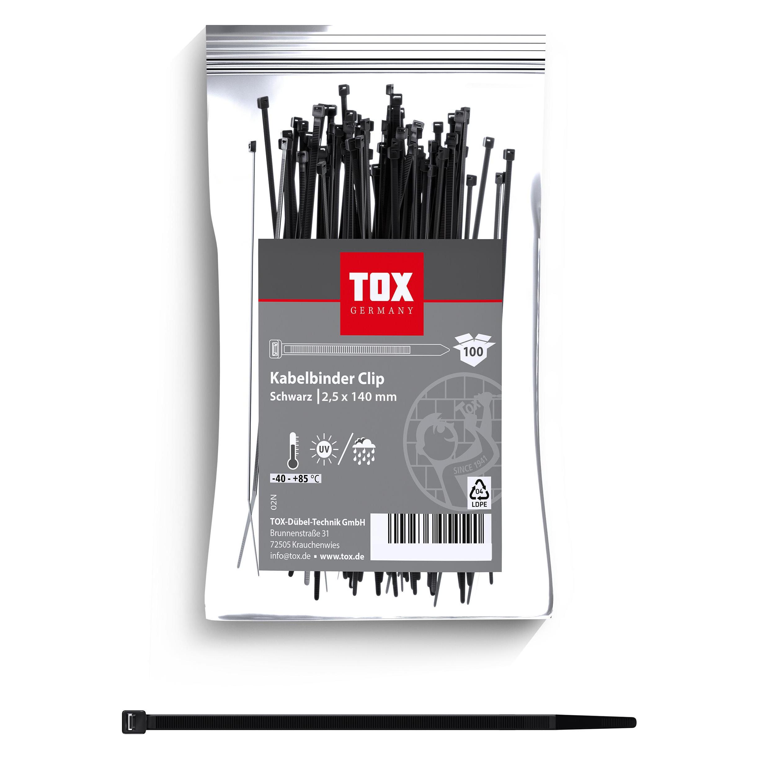 Tox Kabelbinder Clip 2,5x140 (100 Stk.) (Kunststoffkabelbinder, 140 mm, 100 Stk.) (099600021)