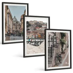 BILDER SET 3er Set - 40x60 cm Schwarzer Rahmen - Die charmanten Straßen des Hafens der Stadt