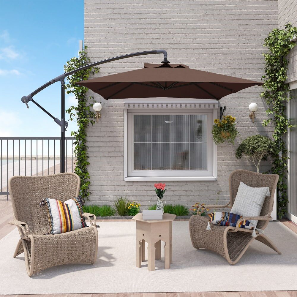 Outsunny Parasol déporté rectangulaire manivelle acier marron Marron 294x250x193cm