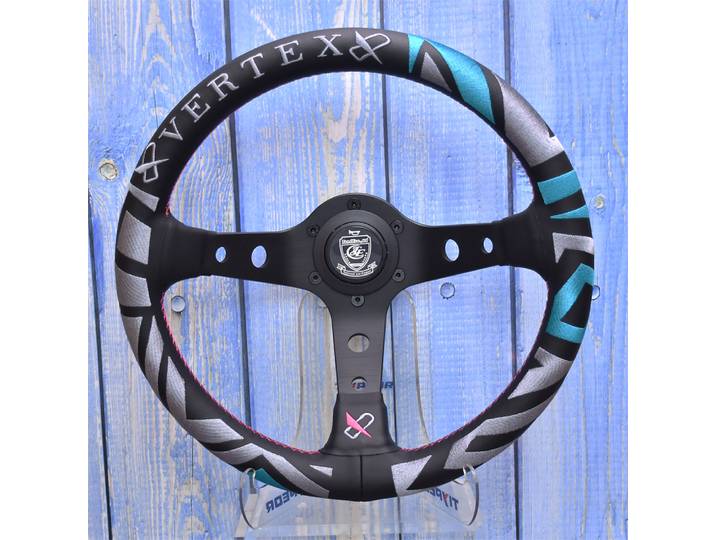 Volant de course en cuir VERTEX LINE Labyrinth 320 mm, volant de simulation de drift profond 90 mm avec broderie intégrale