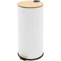 ML-Design Mülleimer 30L Weiß rund, Treteimer aus Stahl mit Bambusdeckel, Softclose & Inneneimer, geräuschloser Abfalleimer für Küche & Bad